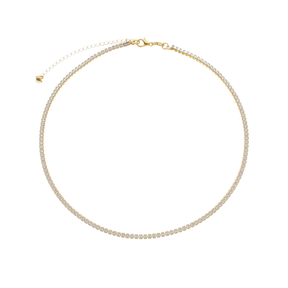 Colar Dourado Chocker Riviera Pedras Brancas Banhado a Ouro 24k