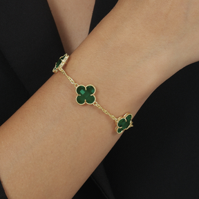 Pulseira Dourada Trevos Zircônia Verde Banhado a Ouro 24K