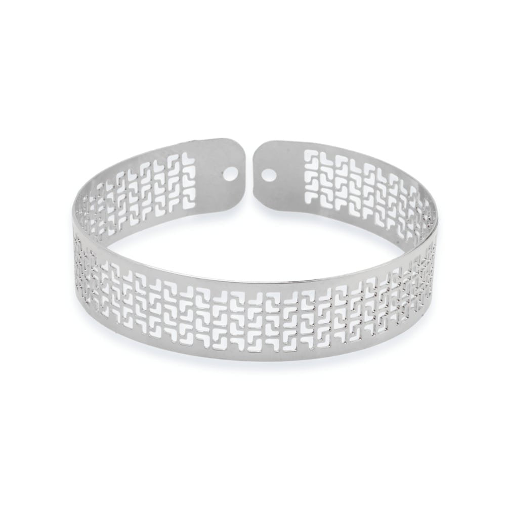 Bracelete Prateado de Renda Vazado Banhado a Ouro Branco