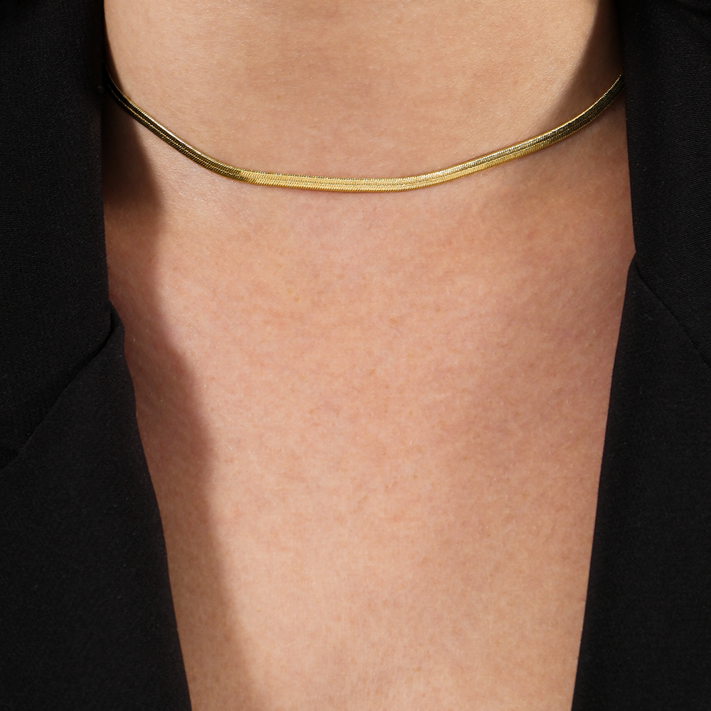 Colar Dourado Chocker de Fita Banhado a Ouro 24k