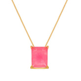 Colar Dourado de Pedra Retangular Rosa Banhado a Ouro 24k