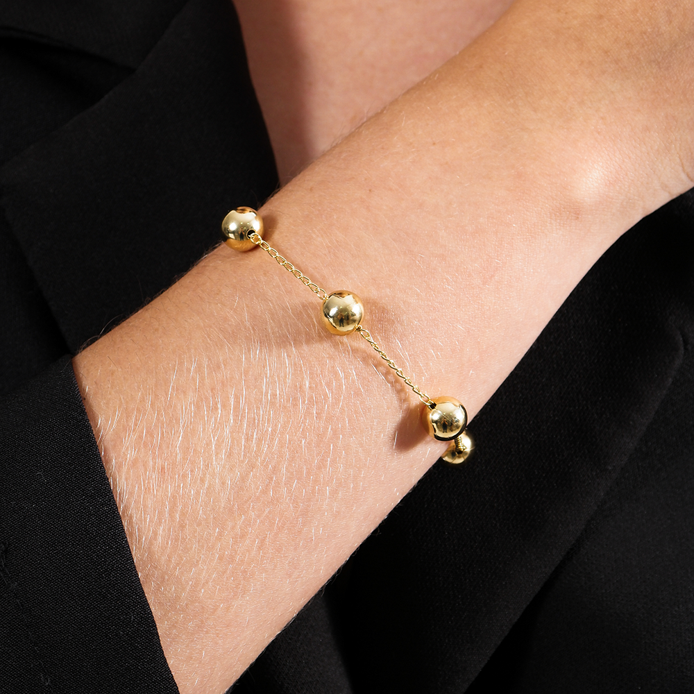 Pulseira Dourada de Bolas Grandes Banhado a Ouro 24K