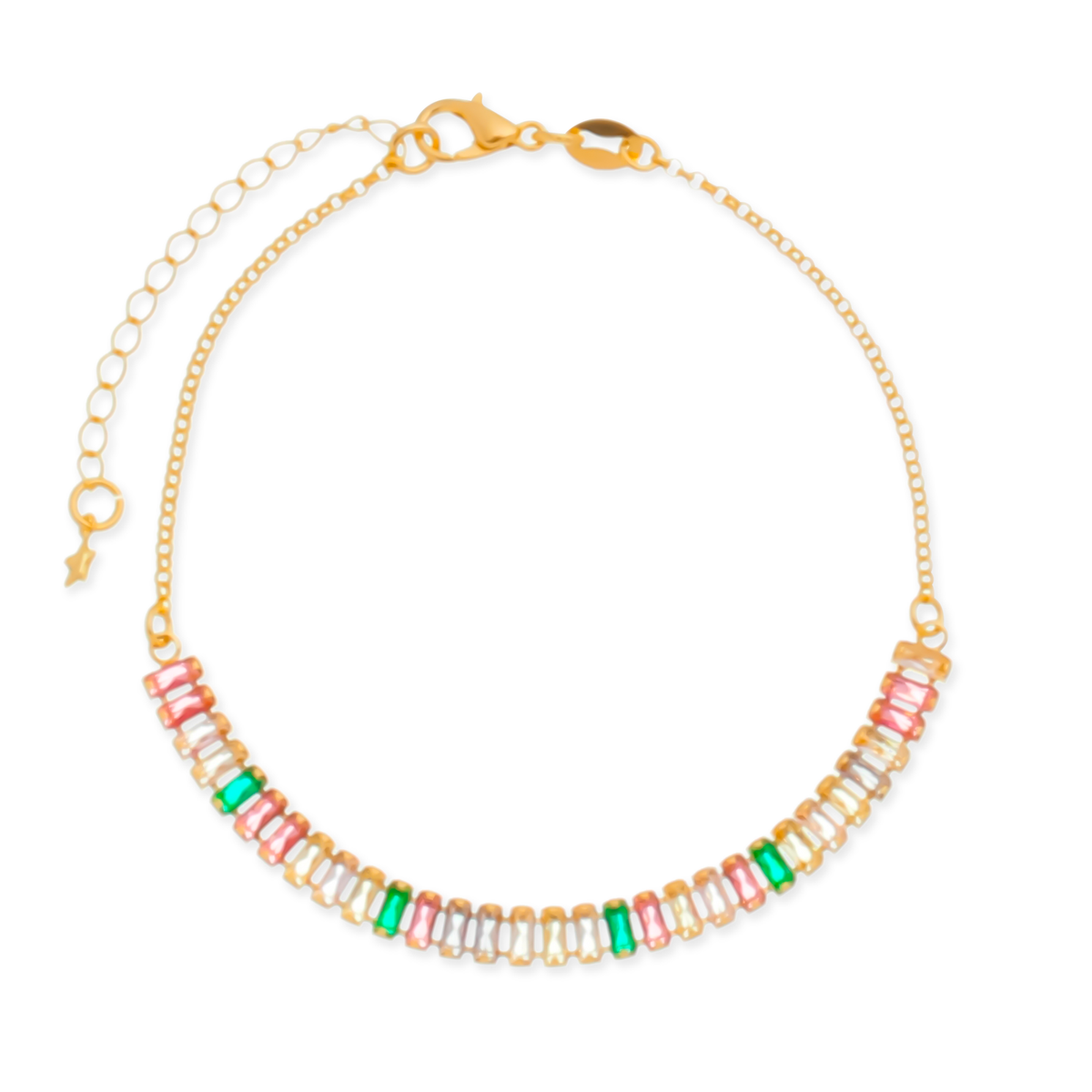 Pulseira Dourada de Pedras Coloridas Banhado a Ouro 24K