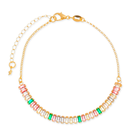 Pulseira Dourada de Pedras Coloridas Banhado a Ouro 24K