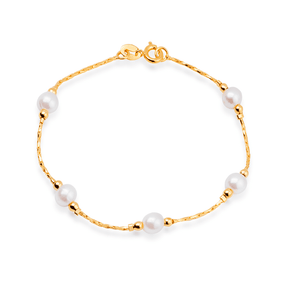 Pulseira Dourada de Pérolas Banhado a Ouro 24K