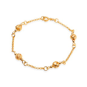 Pulseira Dourada Elo Português com Esferas Banhado a Ouro 24K