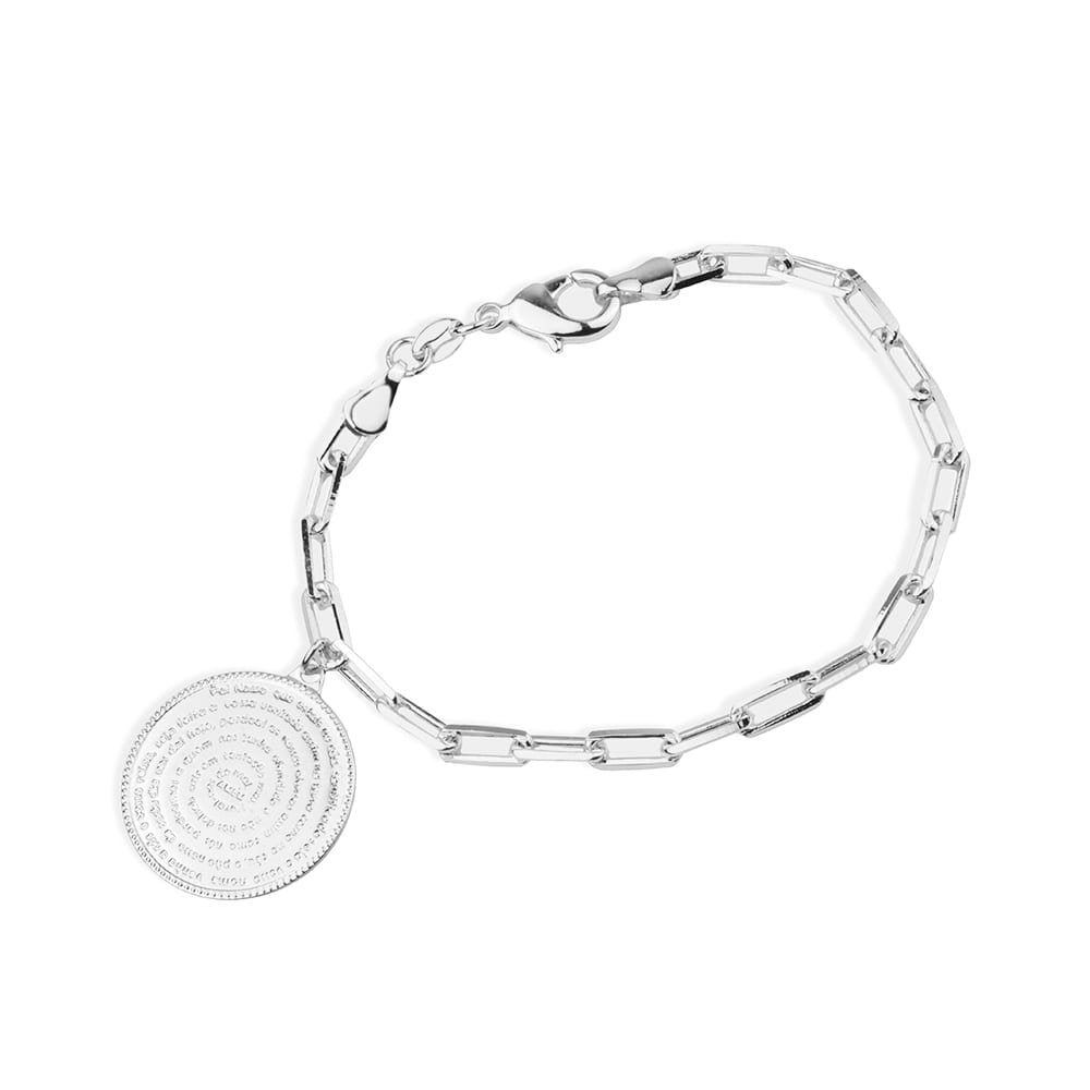 Pulseira Prateada com Medalha Banhado a Ouro Branco