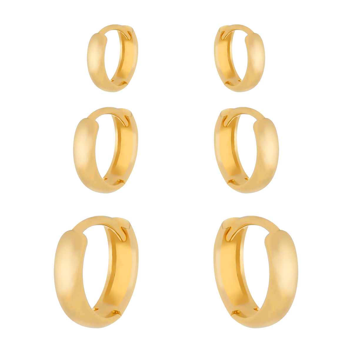 Trio Dourado de Argolinhas Banhado a Ouro 24k