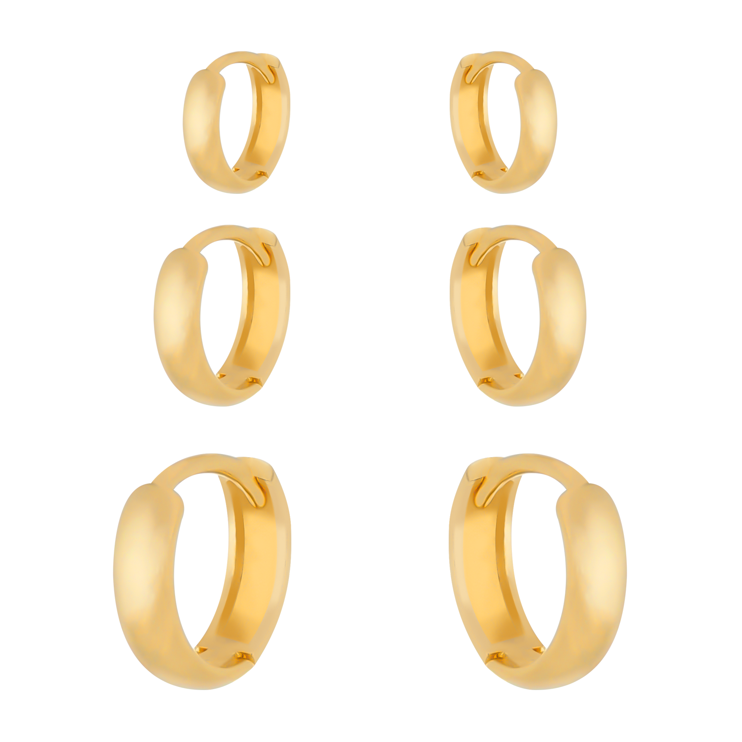 Trio Dourado de Argolinhas Banhado a Ouro 24k